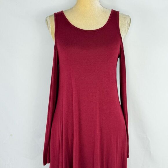 Women Red Cold Shoulder A-Line Shirt Dress Red Large With pockets - Picture 10 of 15
